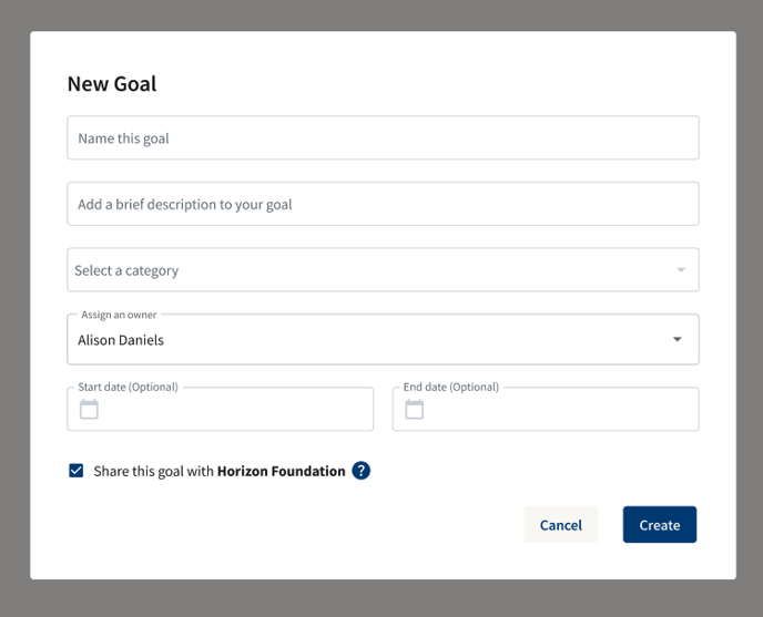 Create modal view with funder shared checkbox active